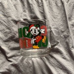 Vintage Christmas Mickey Mouse Glass Mug